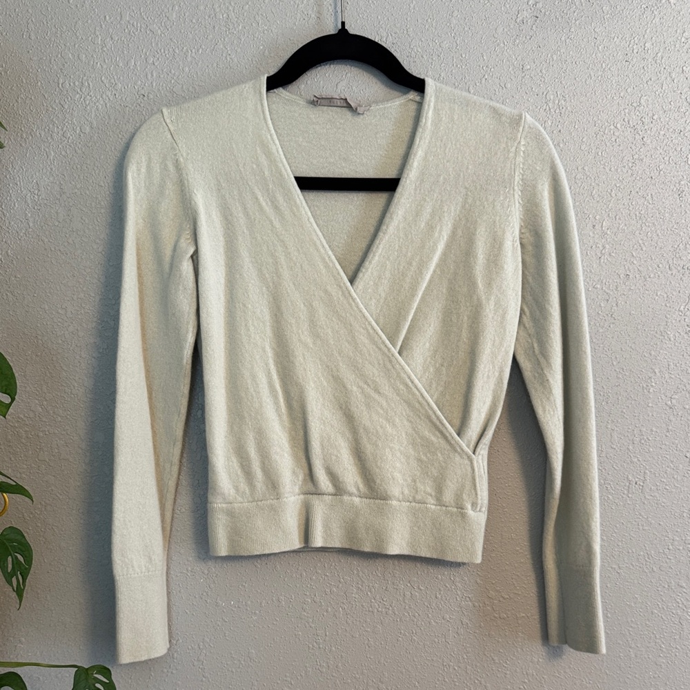 Everlane Cream V-Neck Wrap Sweater